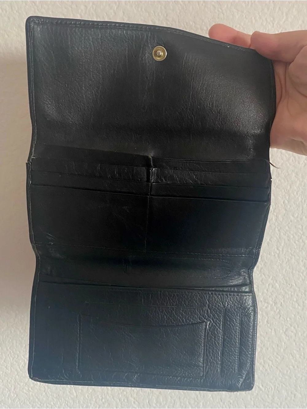 Black Leather Wallet with Feather & Bear Artwork